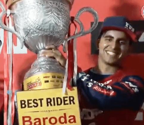 A screen grab of Rugved Barguje, who won the Best Rider of the Day award at the MRF MoGrip Supercross Nationals first round in Vadodara on Saturaday.