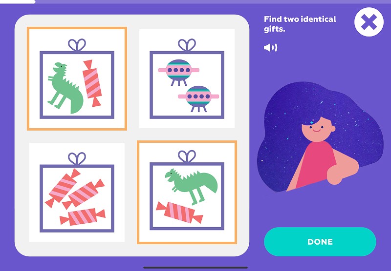 Matching pairs: find two gift boxes with equal sets of items
