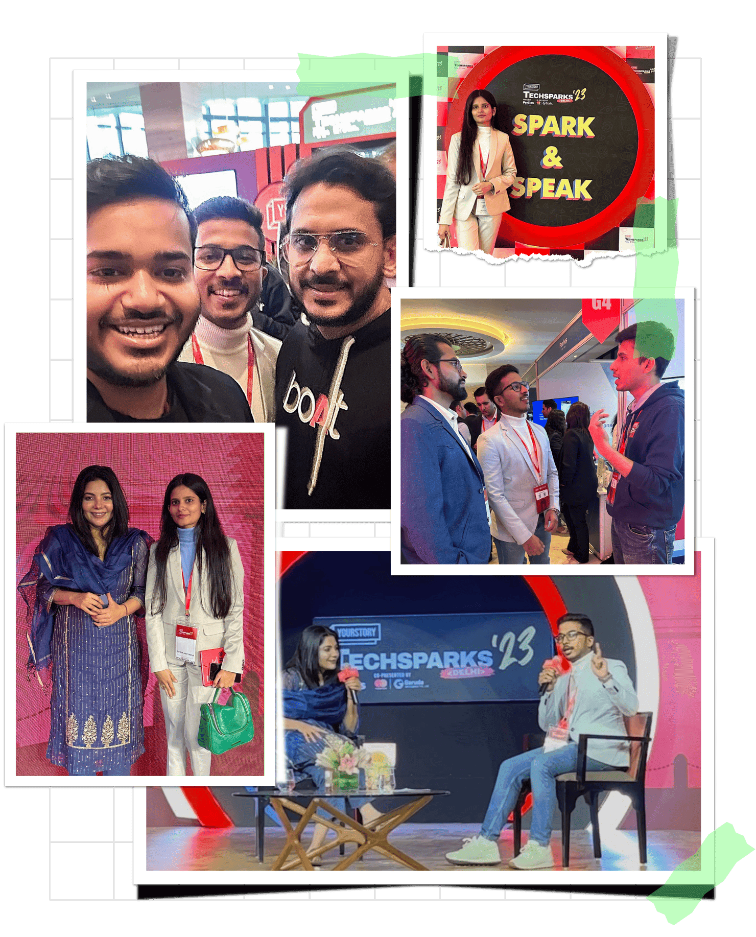 Collage of My Content Cafe team participating and networking at TechSparks Delhi event