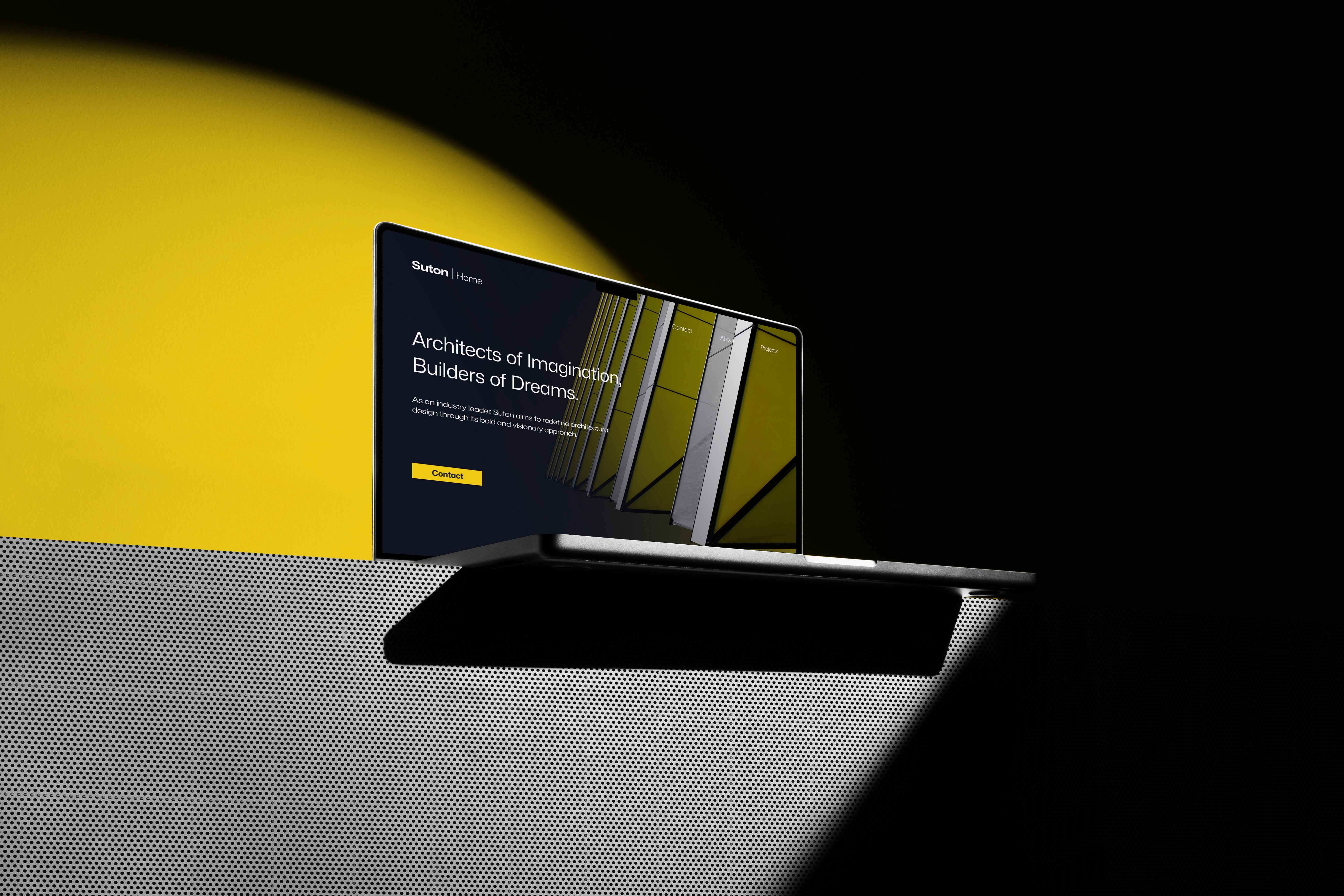 Suton Architecture Company Website With Landing Page In Use, Black And Yellow Background
