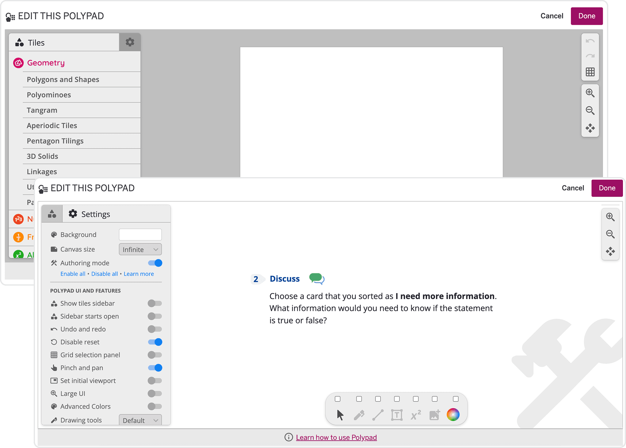 Polypad interface used to build custom textbook-aligned screens.