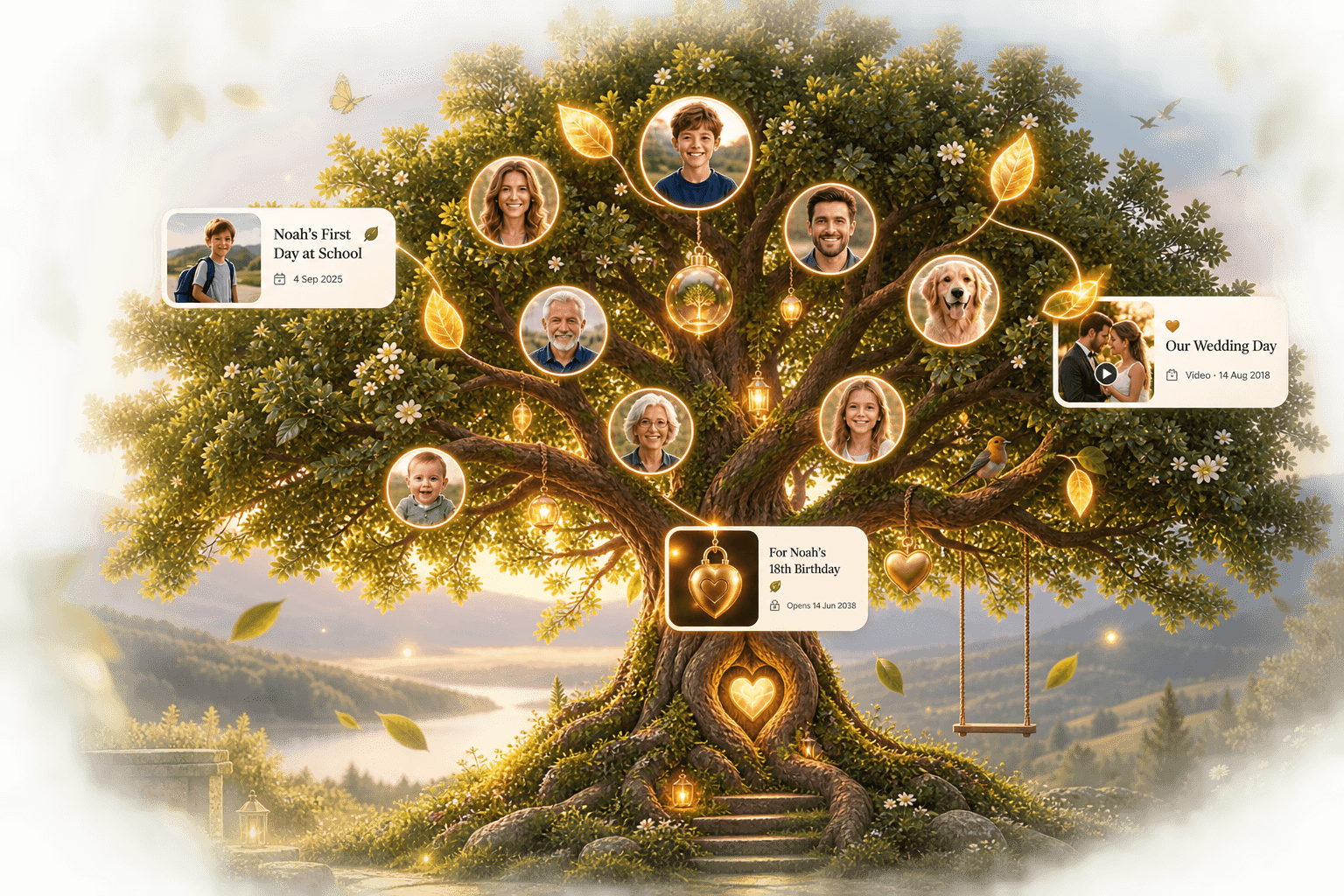 A mature oak tree representing a family story