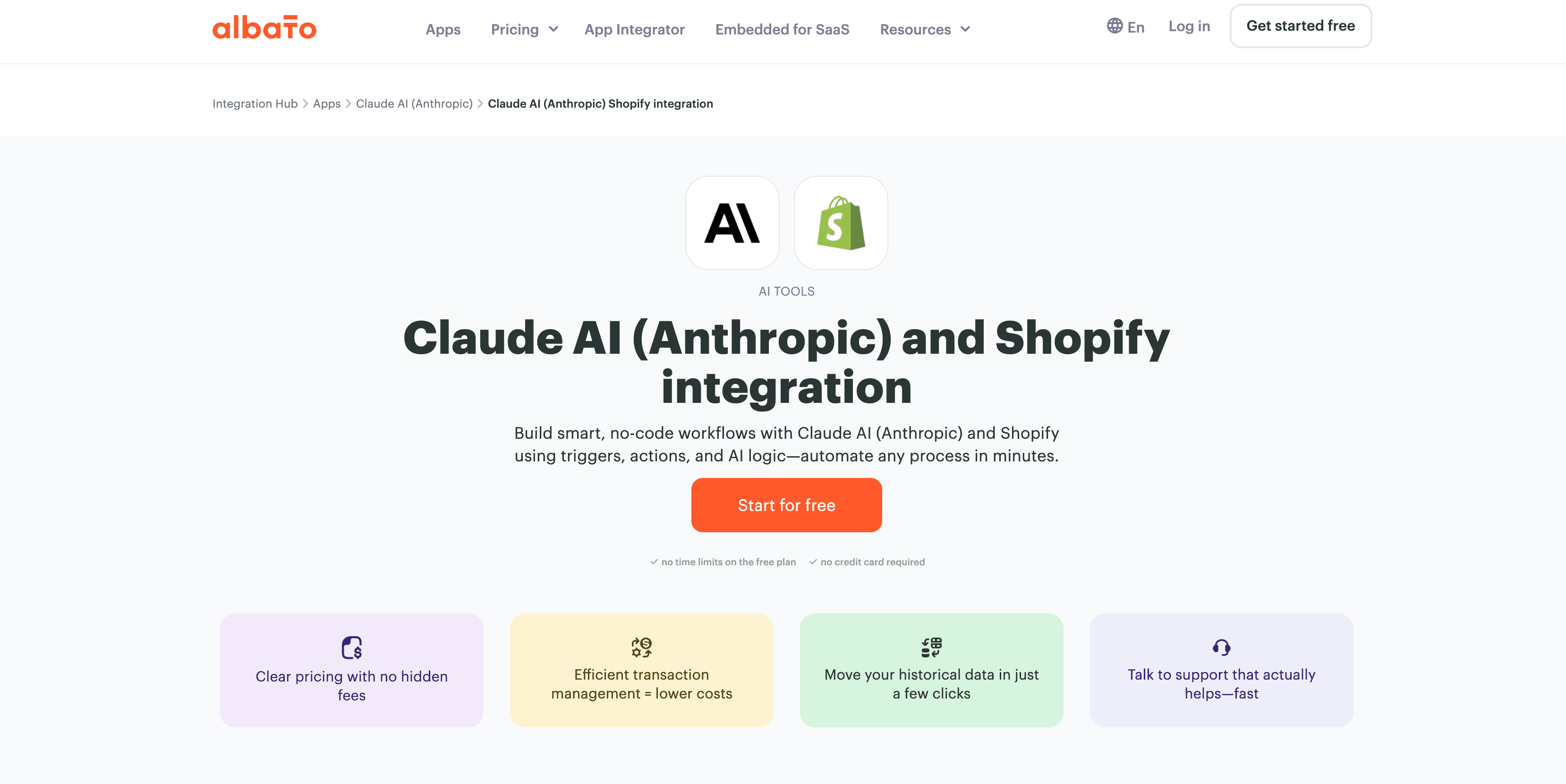 albato shopify claude integration screenshot