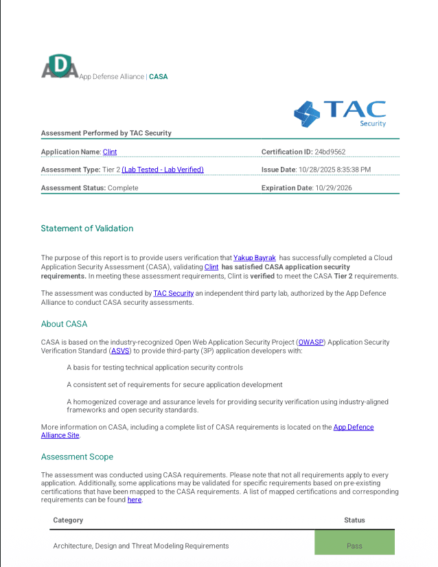 Clint CASA Security Assessment Report 1