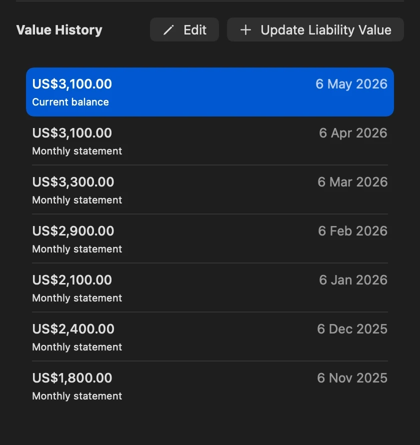 Value History Section