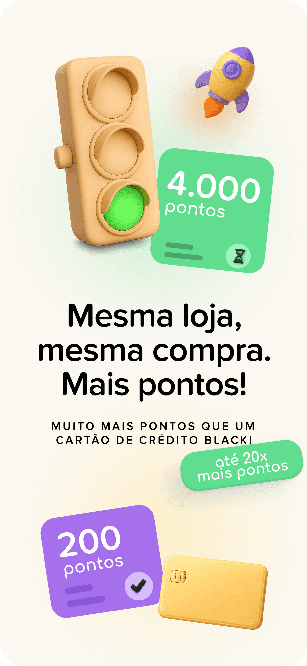 Ilustração do app de milhas AceleraPontos mostrando que a mesma compra pode gerar muito mais pontos e milhas do que apenas usar o cartão de crédito.