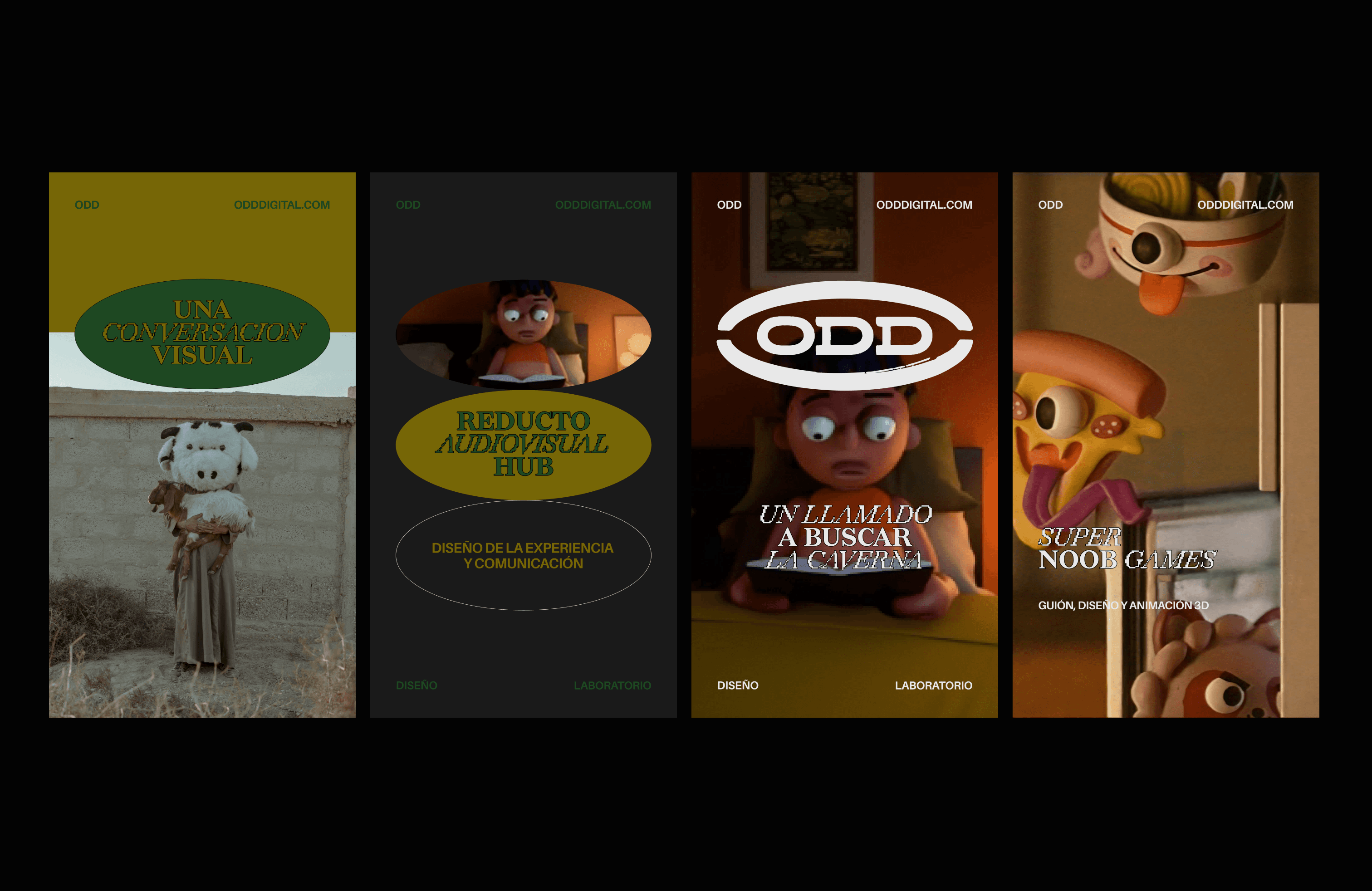Vier Video-Cover-Layouts mit ODD-Branding