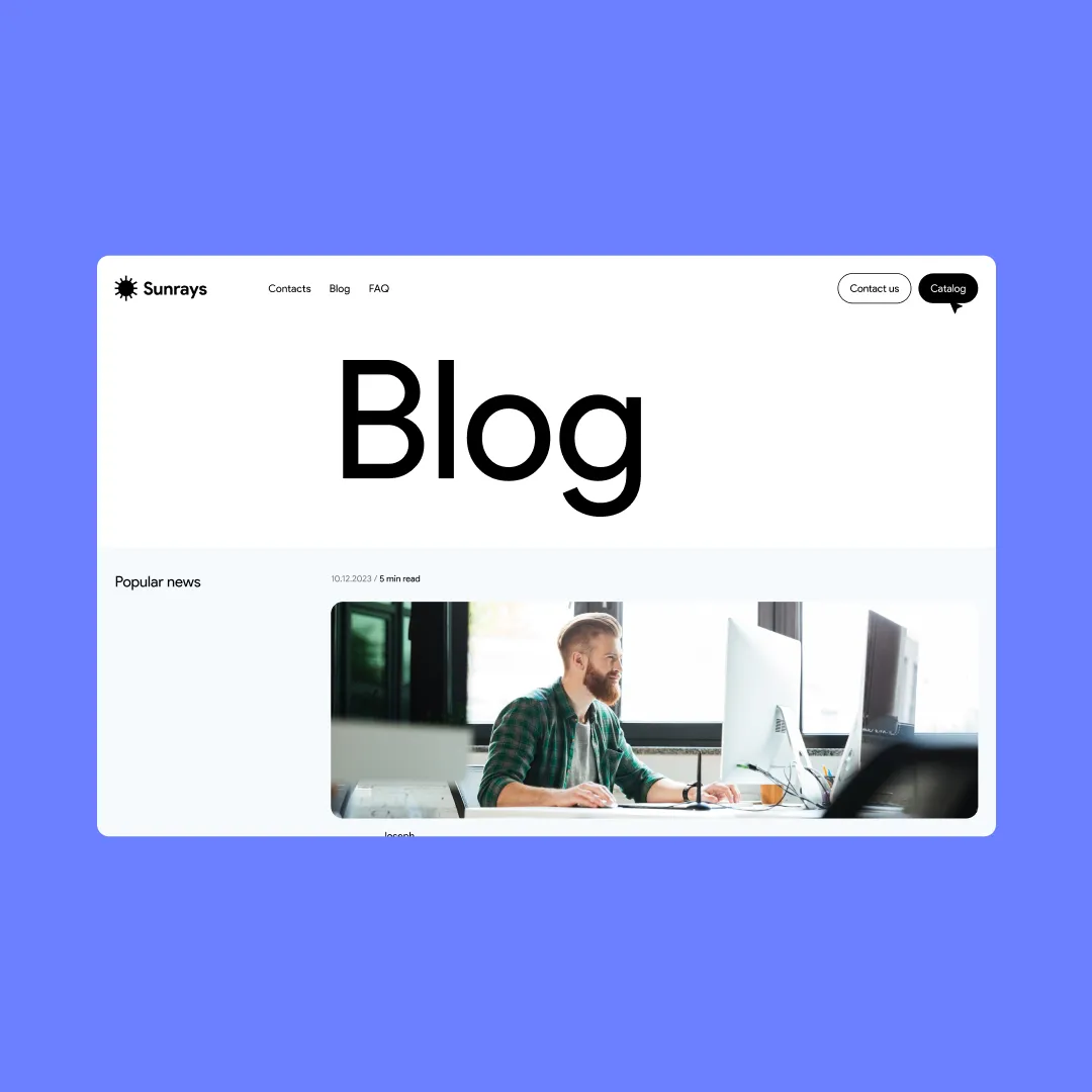 Sunrays blog page UI design with article preview and clean layout