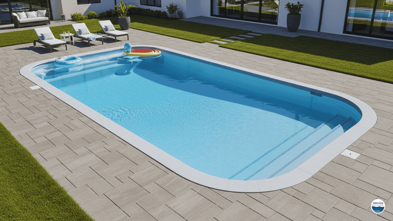 Modern fiberglass pool design with smooth surface and low maintenance features