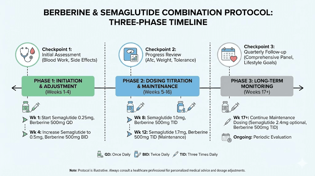 Berberine and semaglutide combination dosing protocol timeline