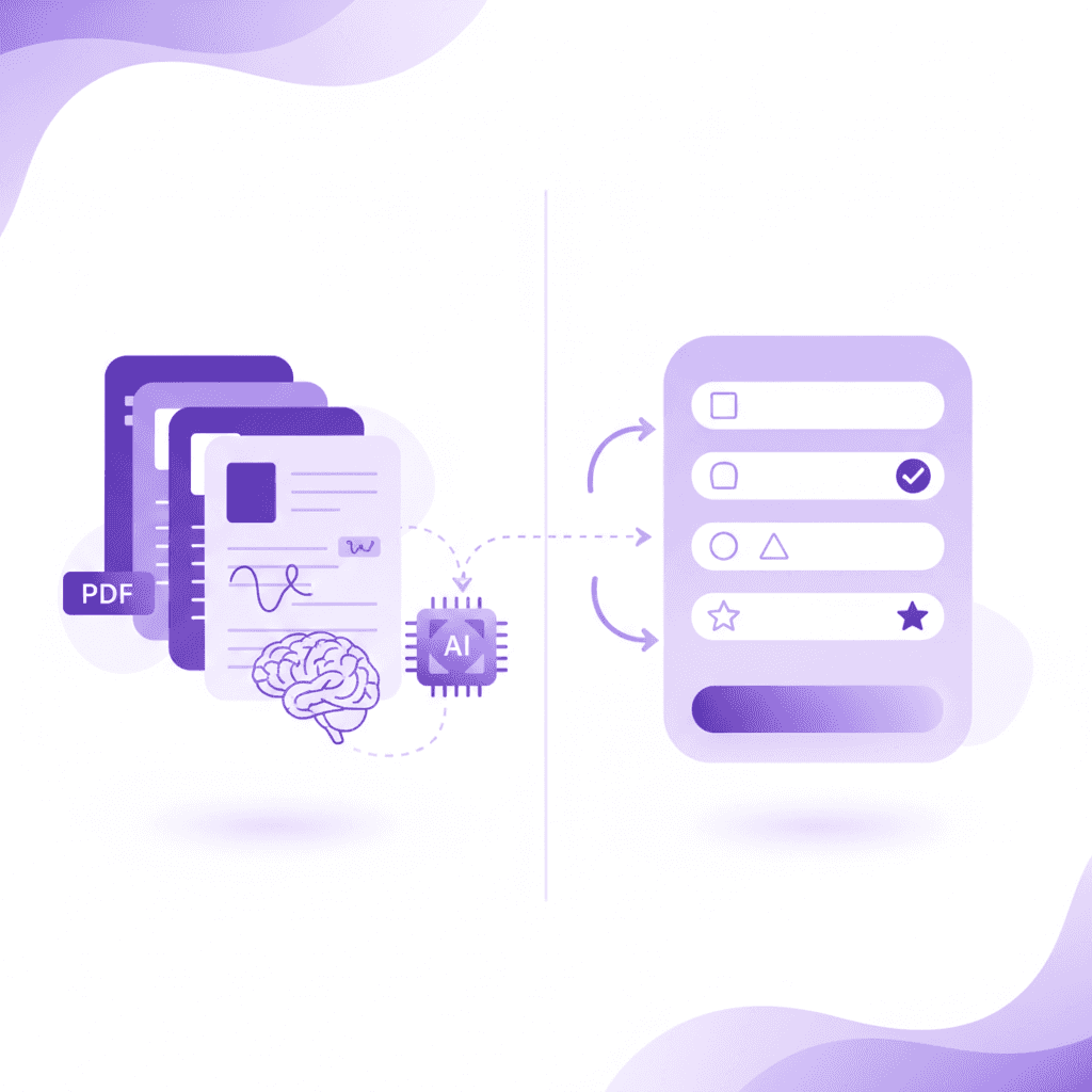 AI tool converting a PDF document into a multiple choice practice test