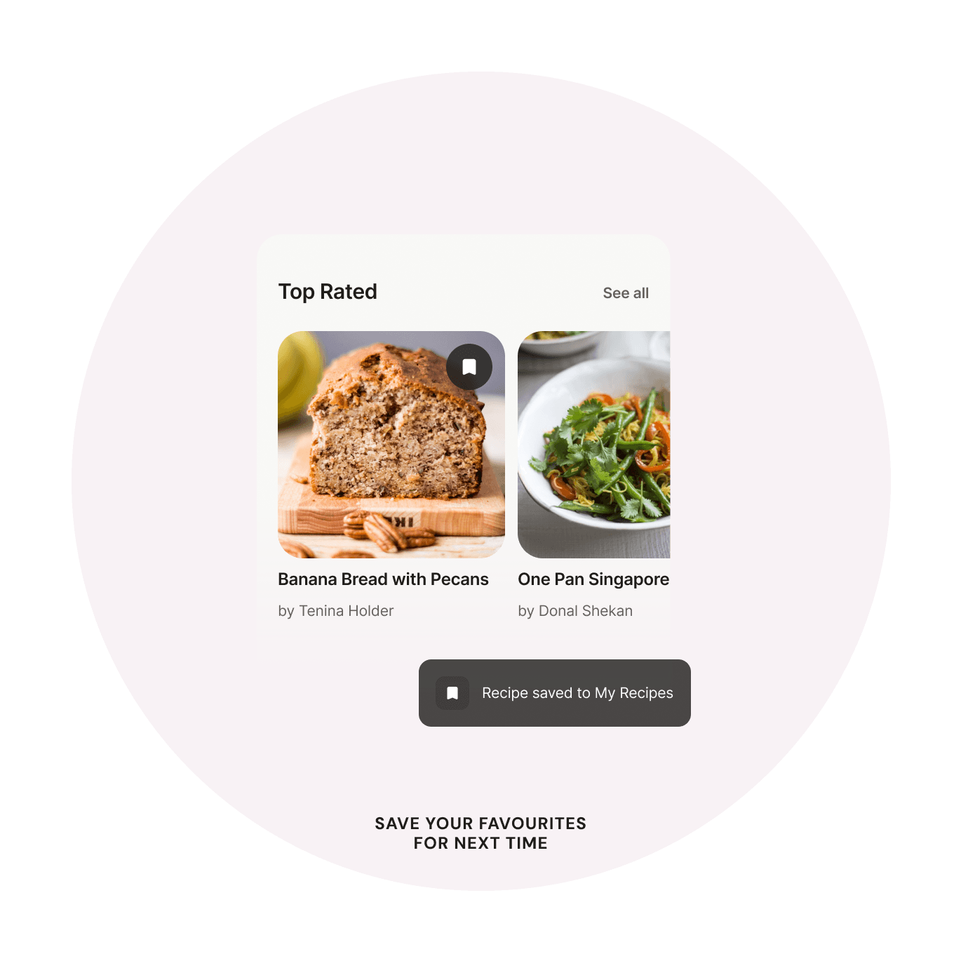 Menu screen showing two dish options, with a button labeled "View Recipe" at the bottom.