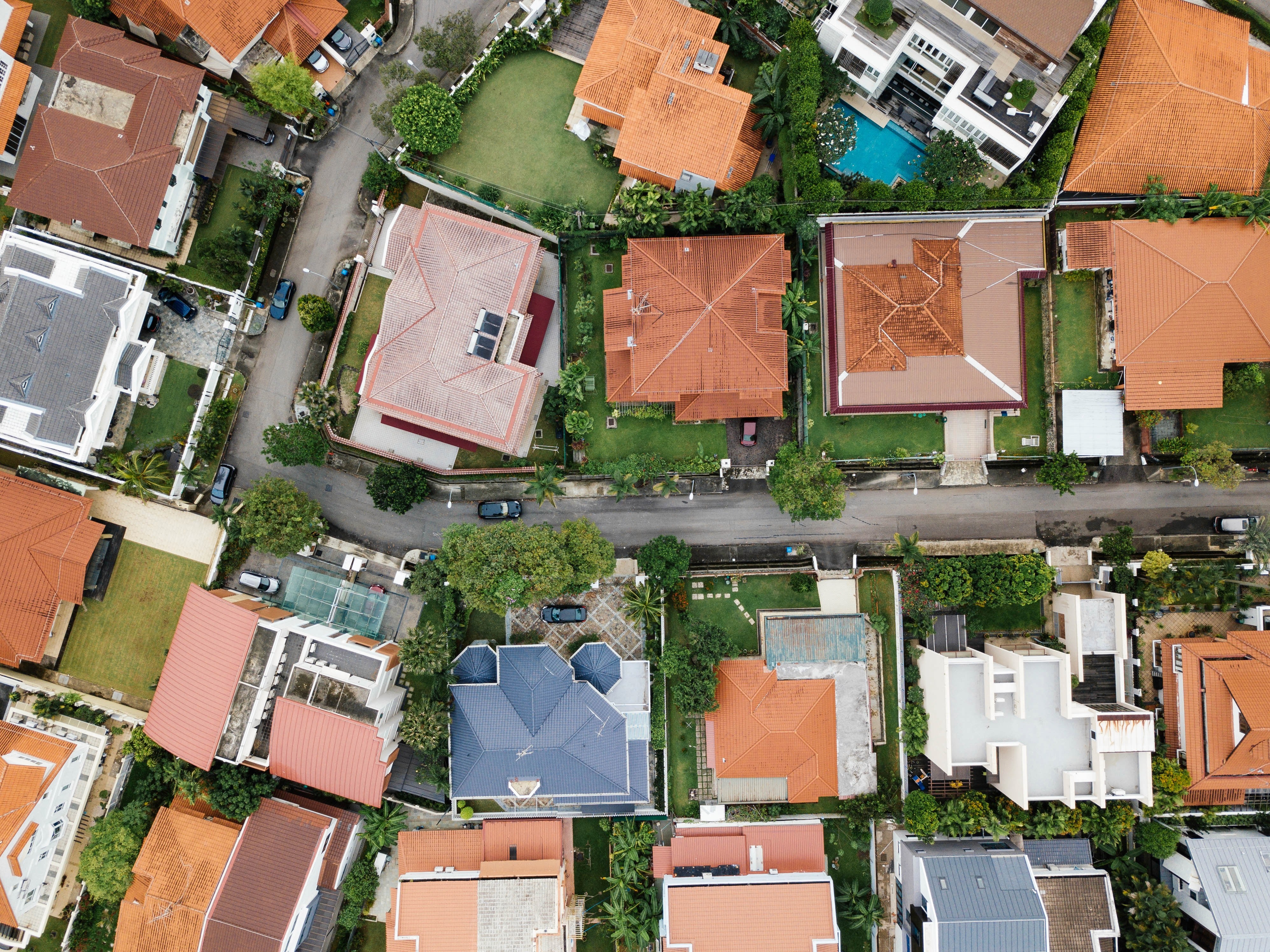 many houses from above, birds eye view