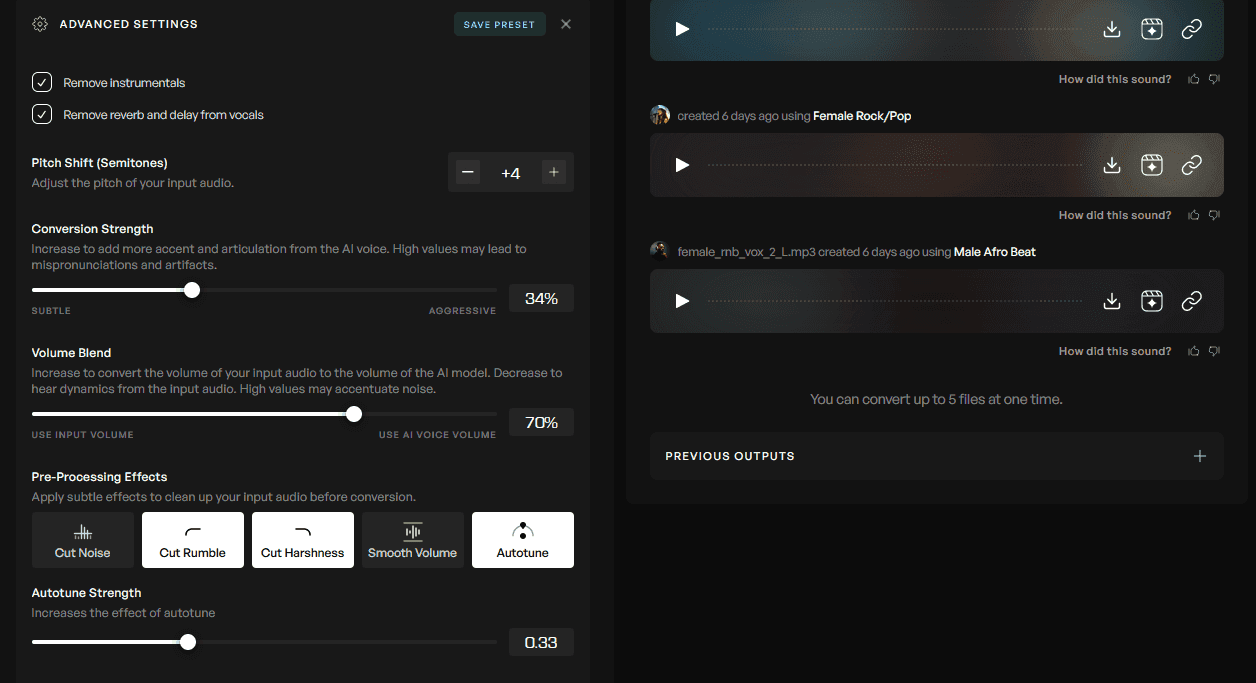 Advanced conversions settings unfurled