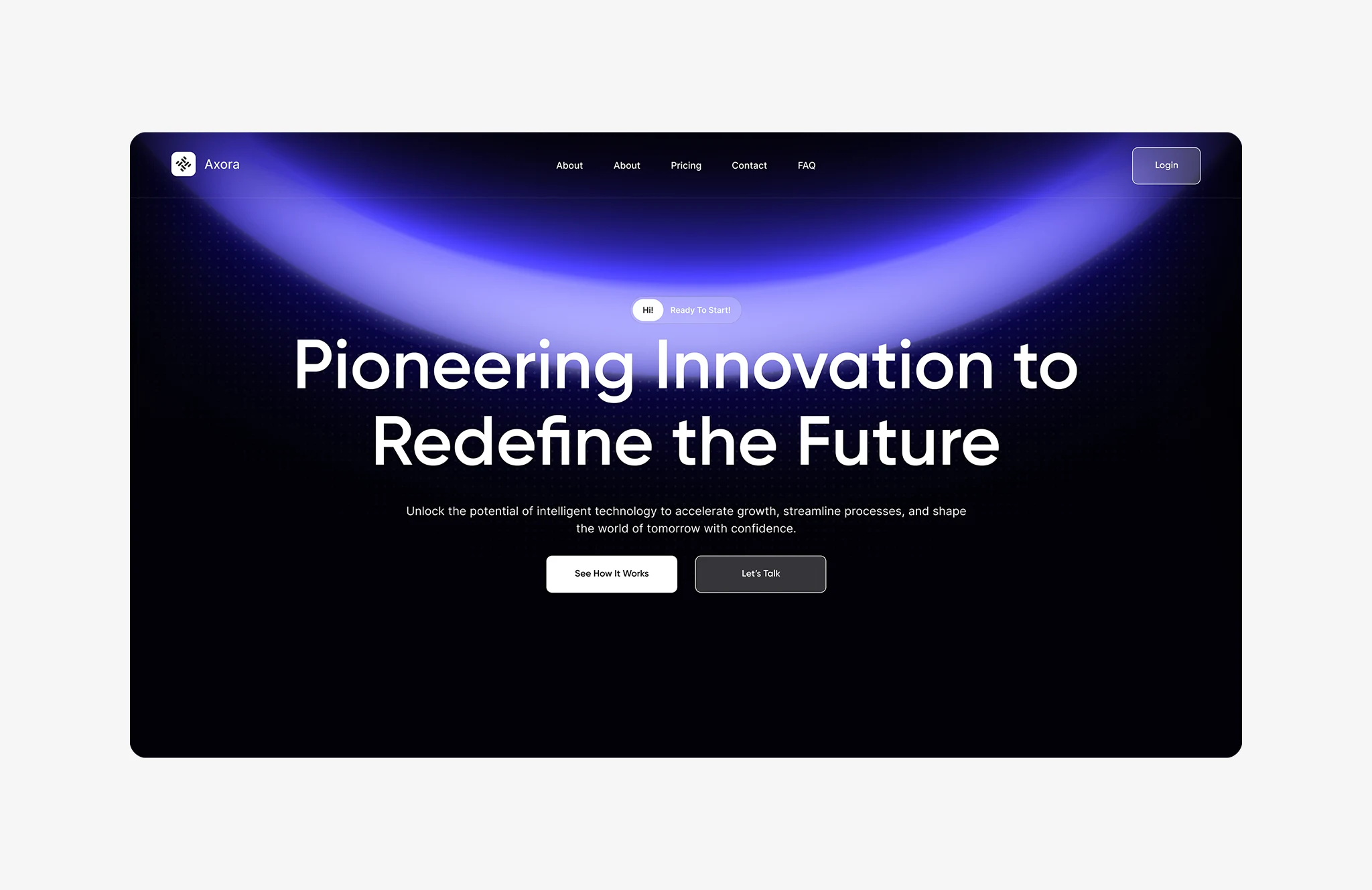 AI technology website hero design showcasing innovation focused SaaS branding and modern dark UI layout