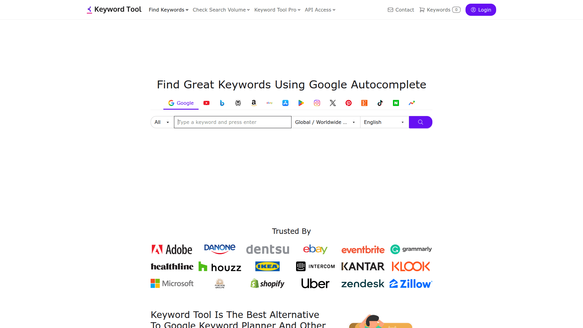 Screenshot of https://keywordtool.io