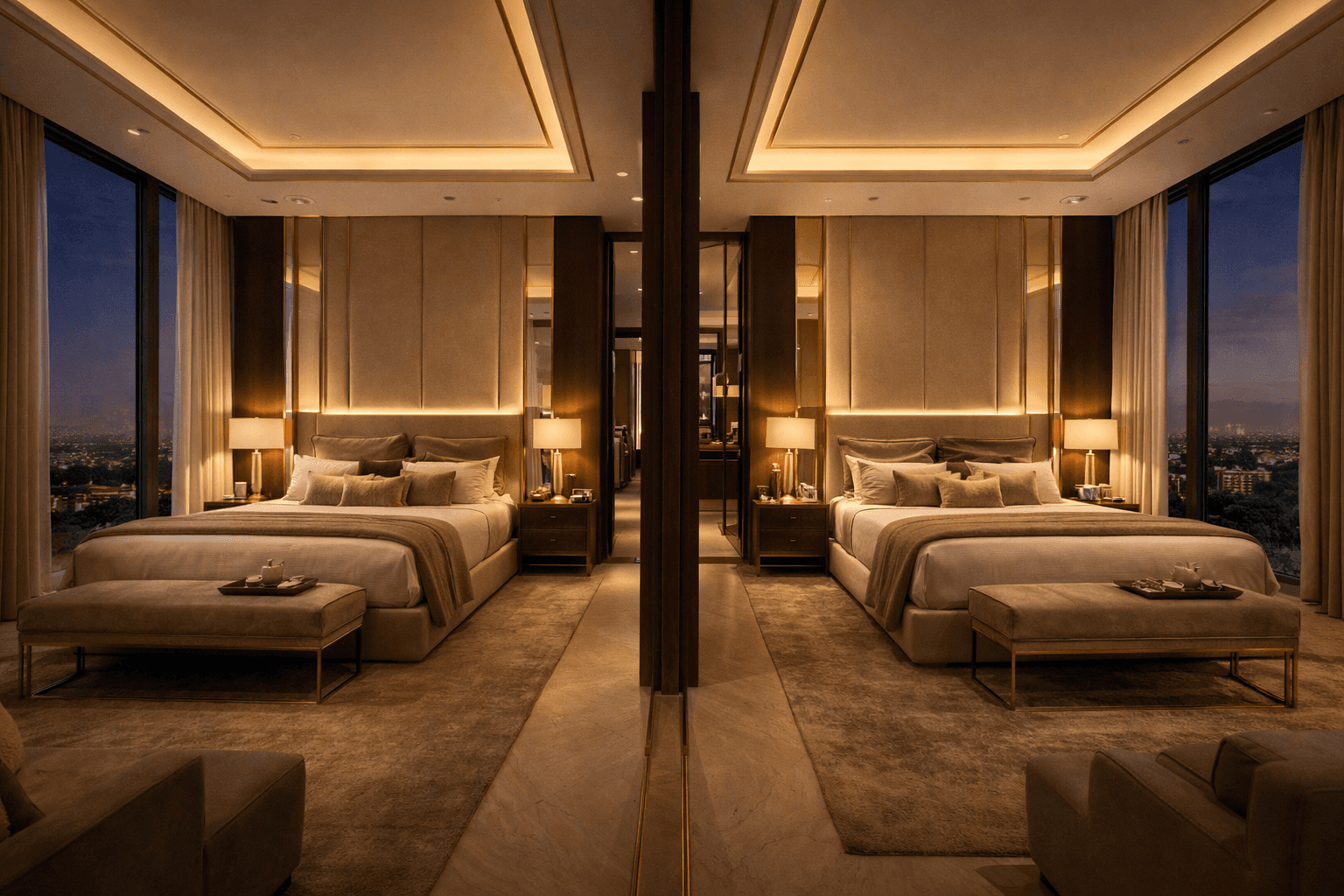 Exclusive twin master bedroom layout offering enhanced privacy and luxury living in Gurugram high-rise residence