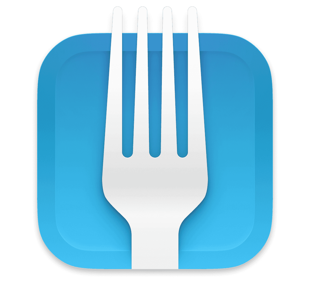 Stylized icon of a fork on a rounded square background