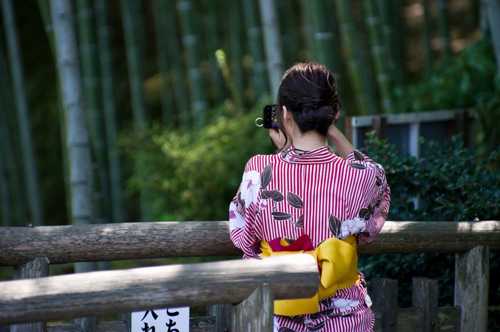 women taking a photo in a kimono