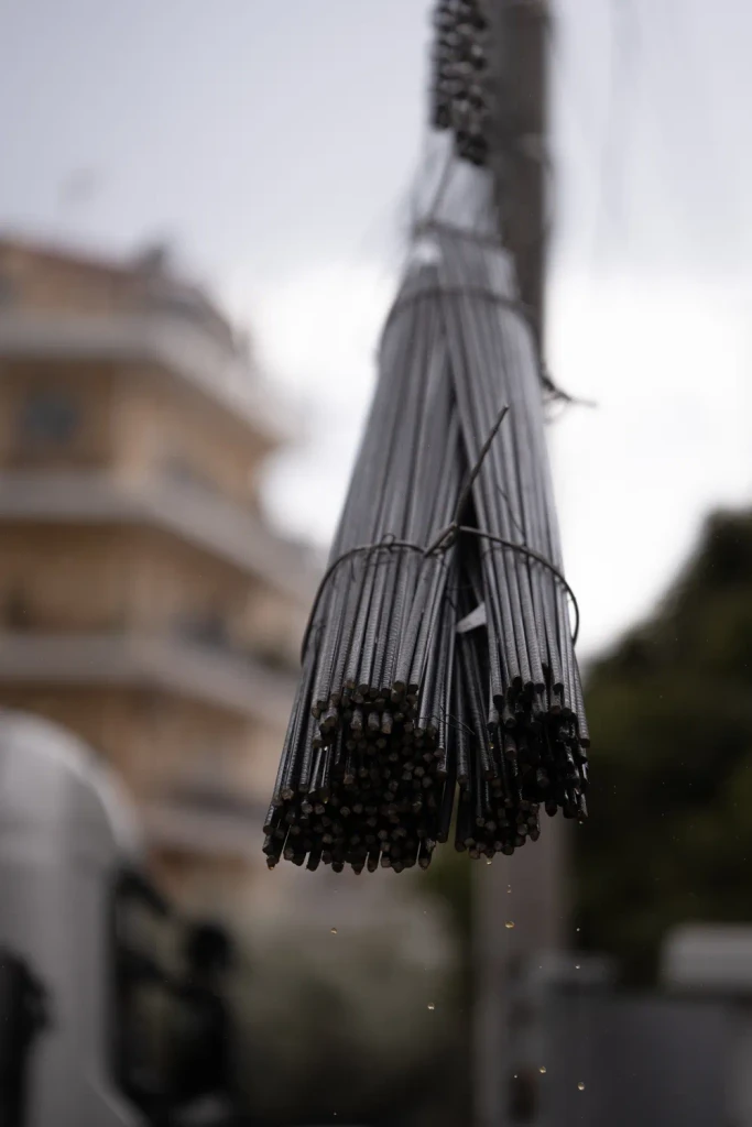 Bundle of rebar lifted onto a YPERIA Properties building site, photographed by TERAMOK