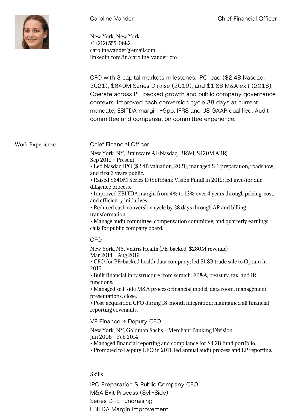 CFO chief financial officer resume example