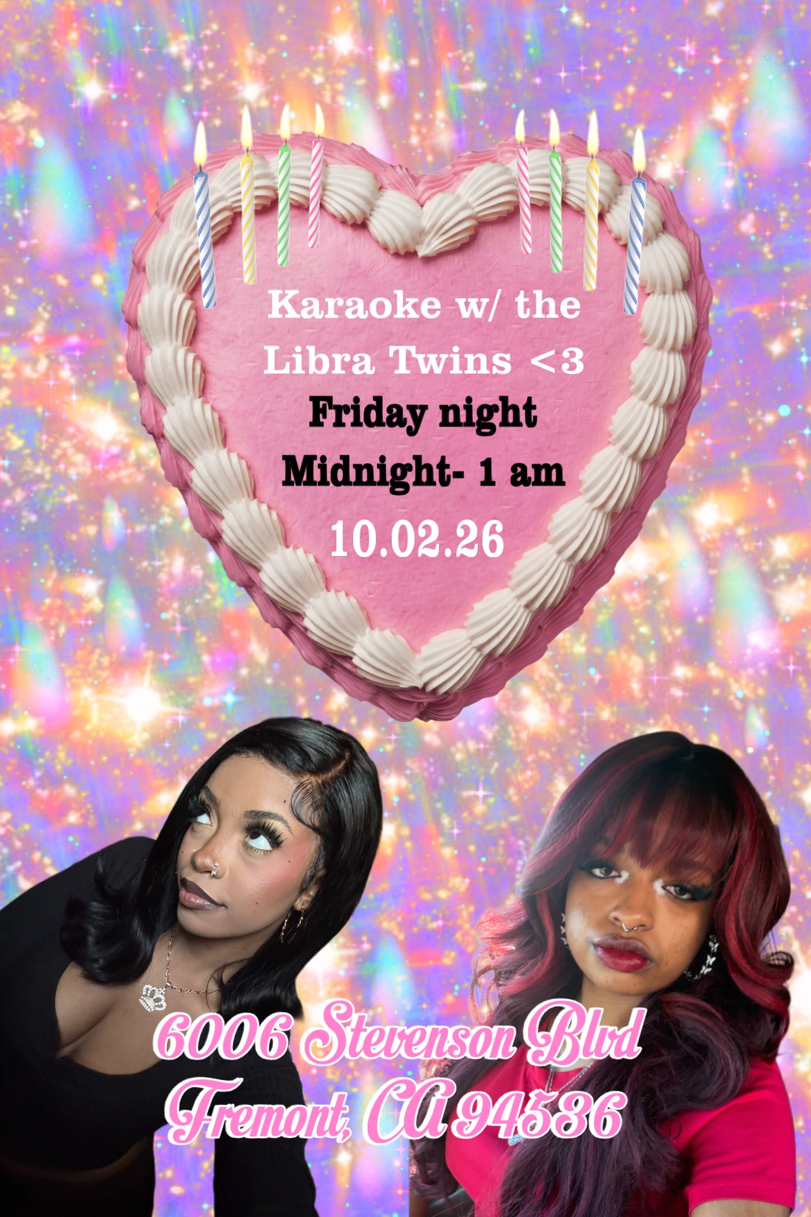 Karaoke with the Libra Twins birthday flyer