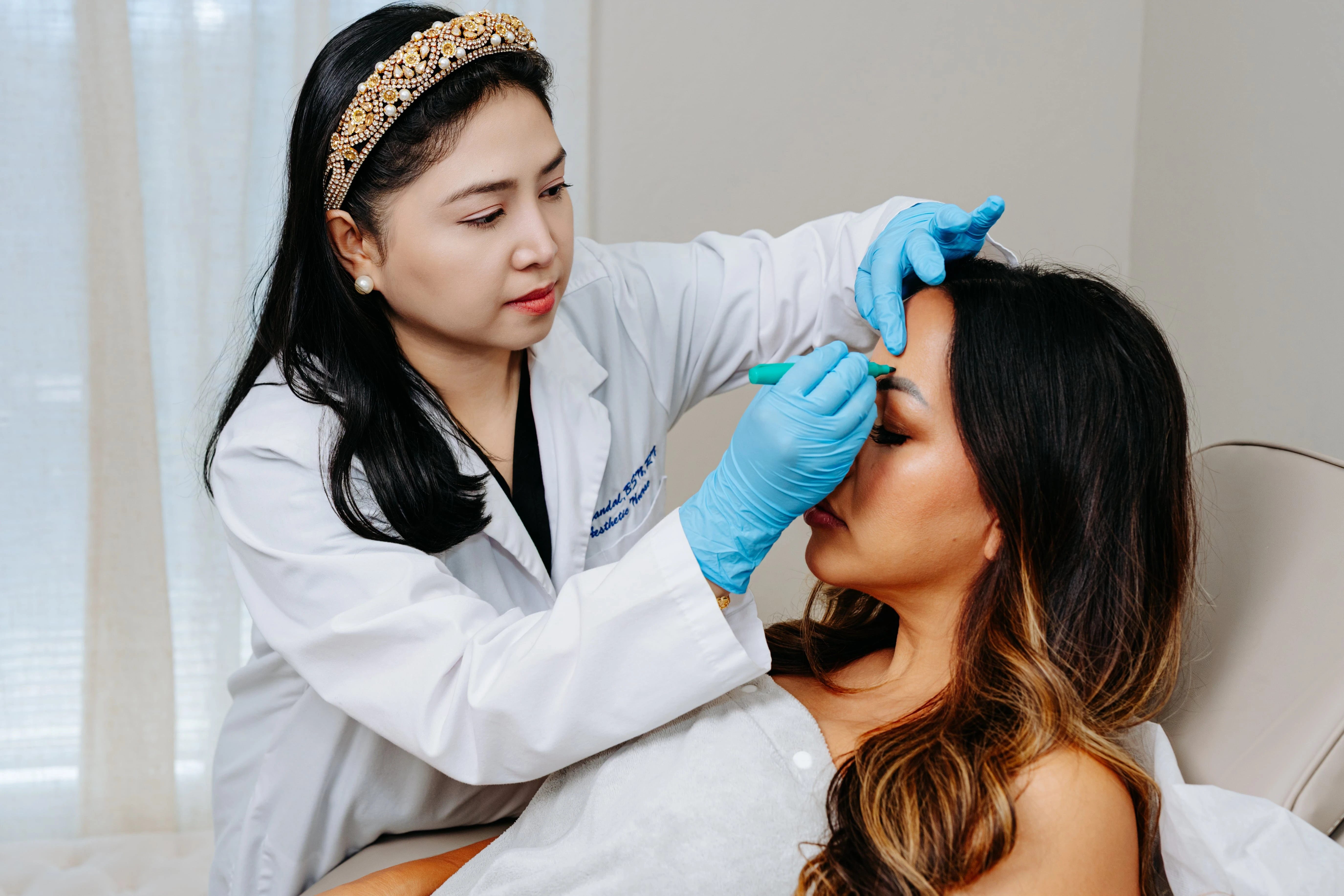 Botox facial mapping at Marie Shelley MedSpa showing precise treatment markings for accurate injection points