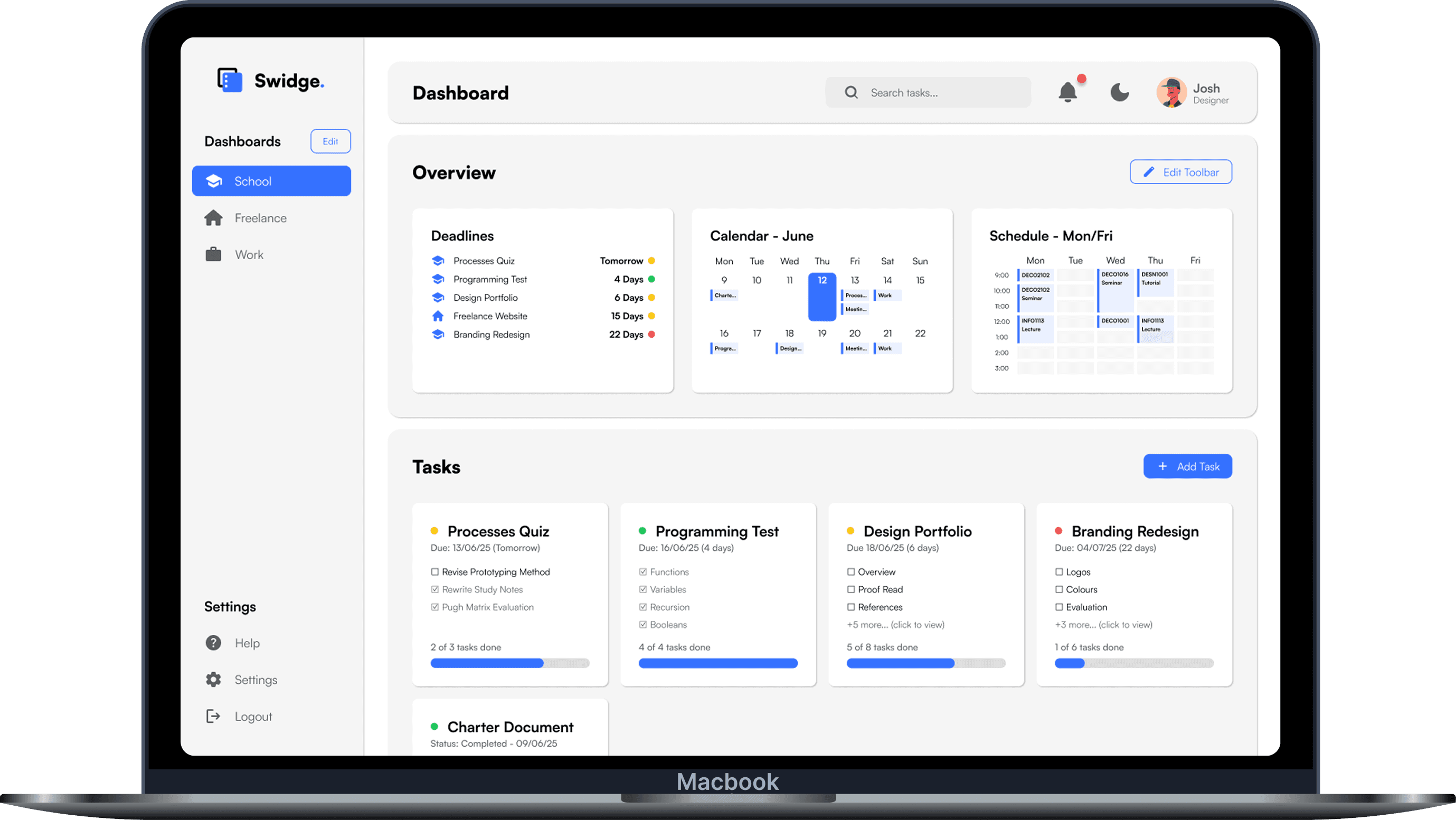 Macboook mockup of Swidge