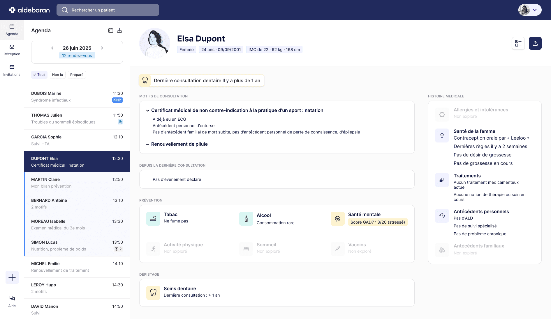 Exemple de synthèse médicale générée par Aldebaran en médecine générale