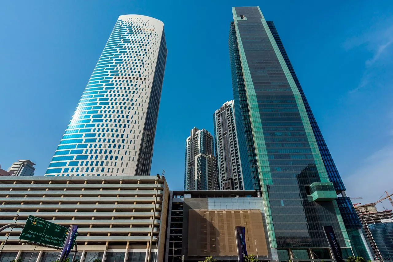 Wide view of Vision Tower and neighboring commercial hubs, perfect for large-scale real estate ventures.