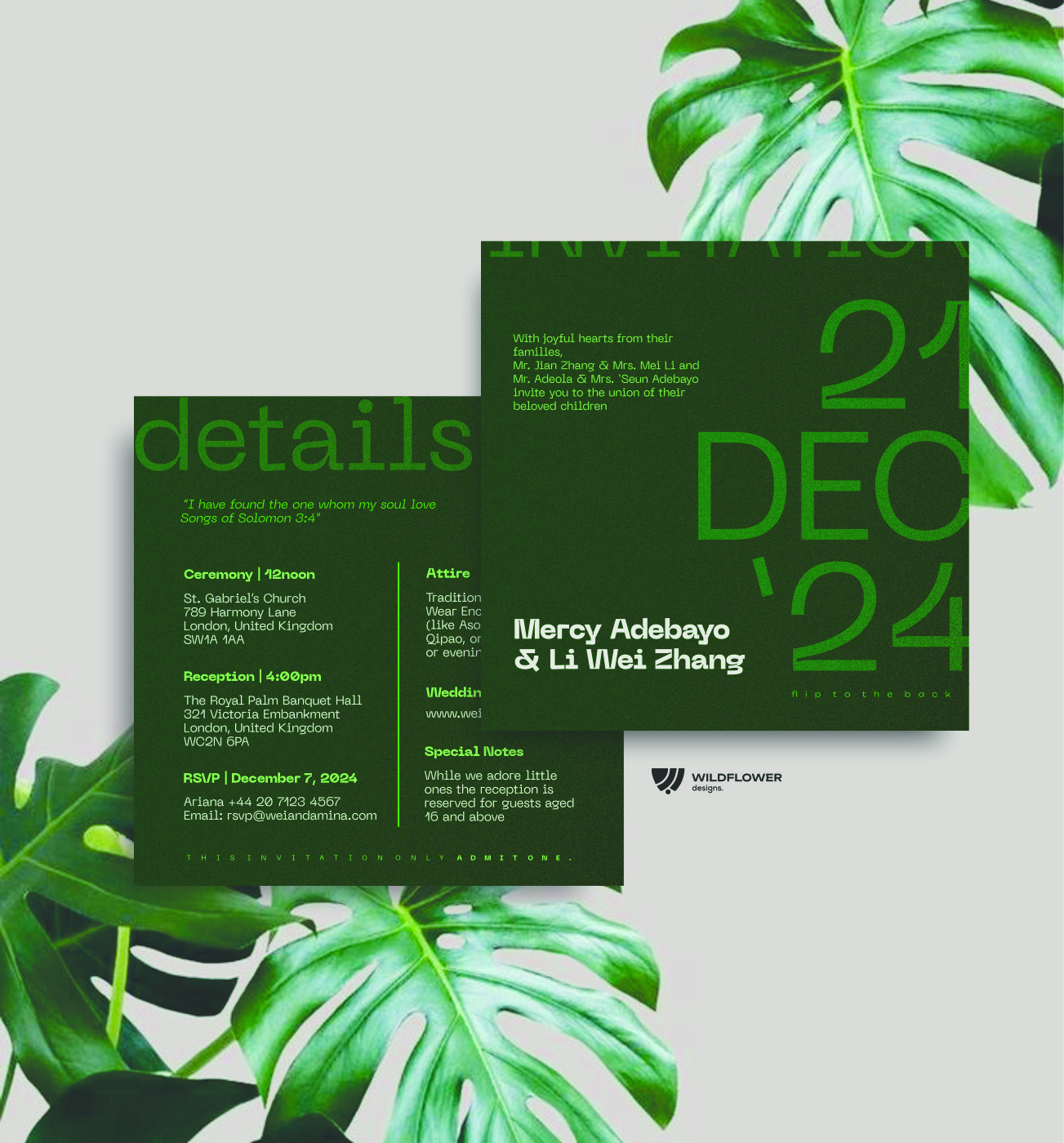 Minimalist wedding invitation design for Mercy & Li Wei.