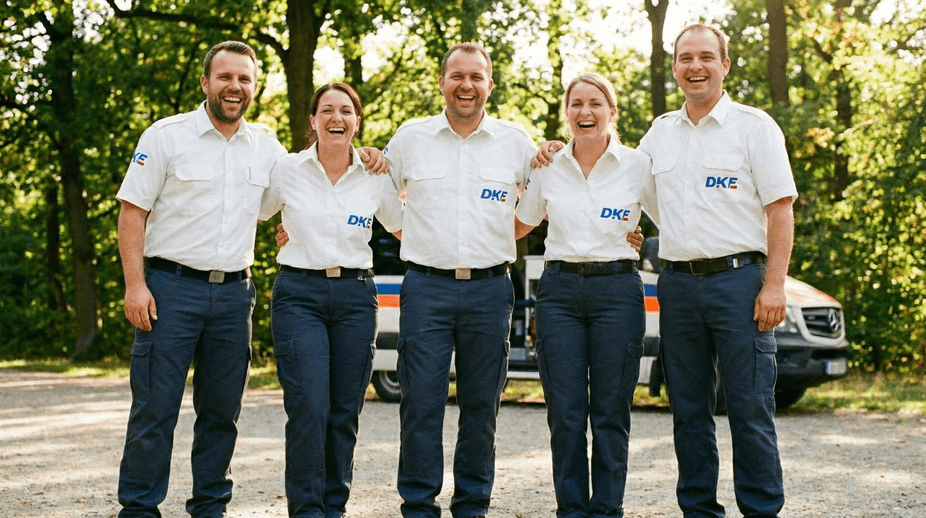 Team von Krankenfahrern lächeln für ein Gruppenfoto