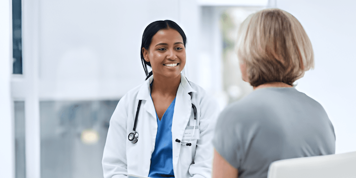 Patient talking to the doctor and discussing about HRT