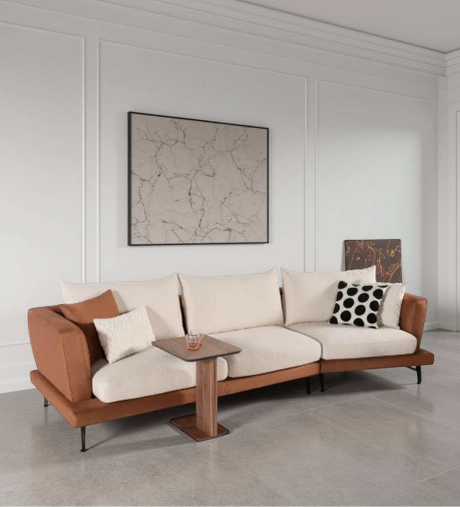 Luxury contemporary cane sofa with teal upholstery and wooden frame