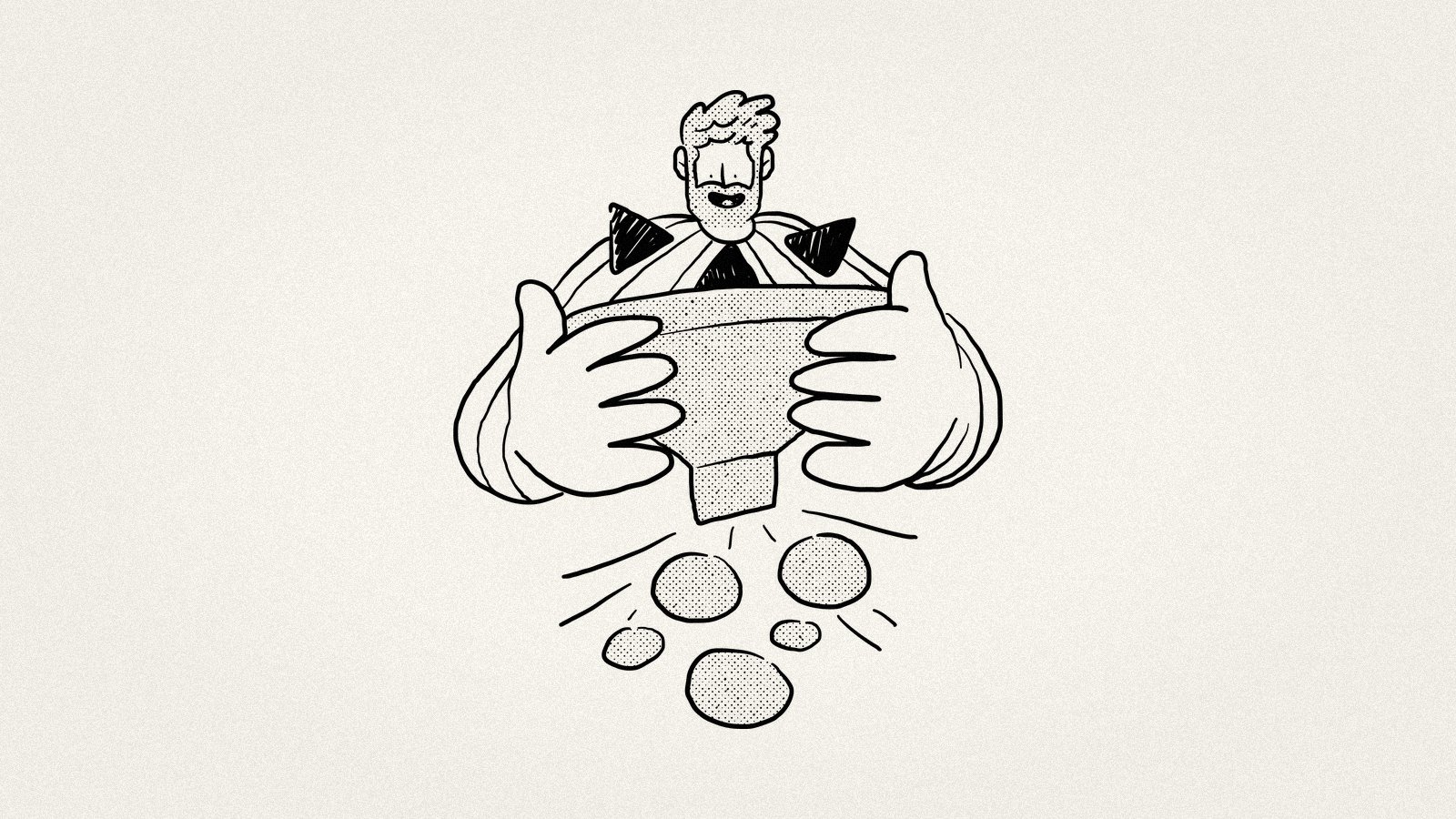 Illustration of a person holding a funnel that filters diverse inputs into refined insights — representing how competitive intelligence methods distill raw market signals into actionable competitor analysis