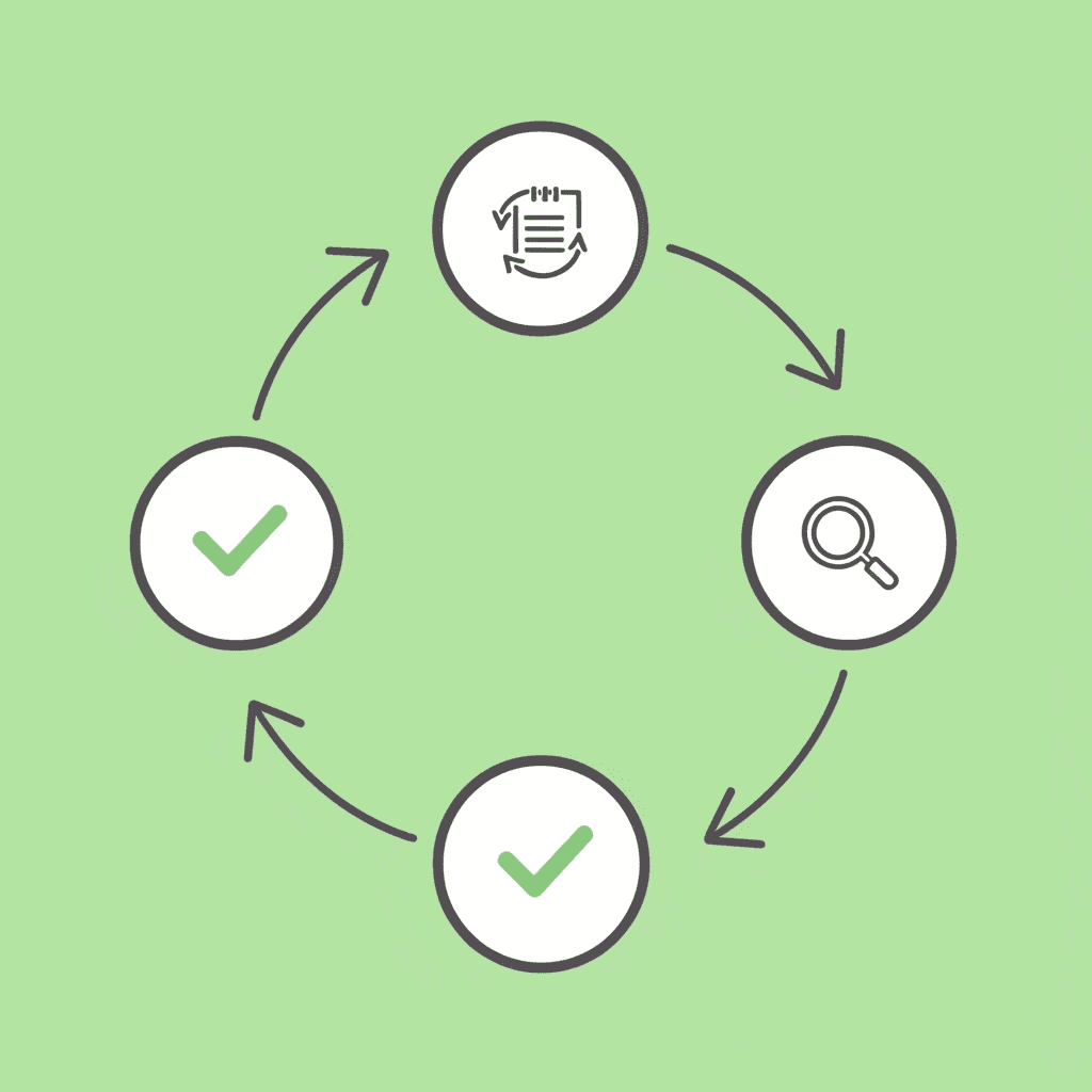  Five-stage cycle showing the 14-day review process repeating over time