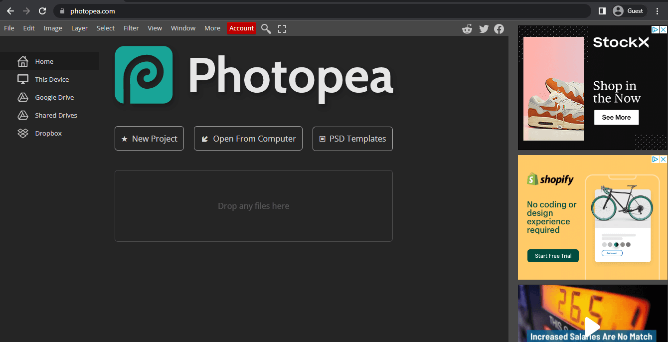 photopea landing page