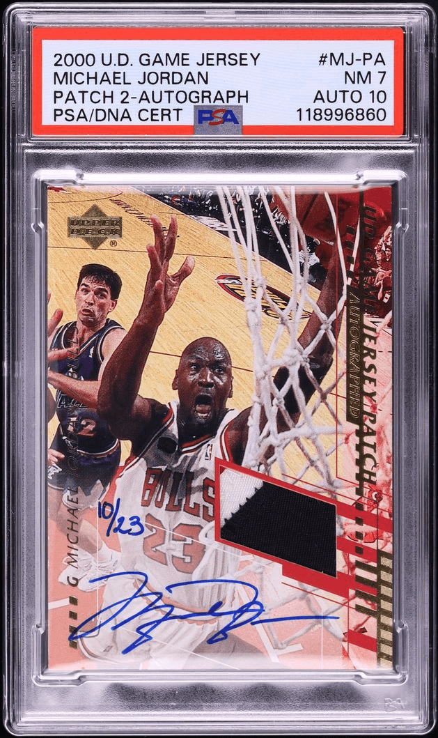 2000 Upper Deck Game Jersey Patch 2 Michael Jordan PATCH AUTO DNA 10 /23 #MJ-PA PSA 7 NRMT