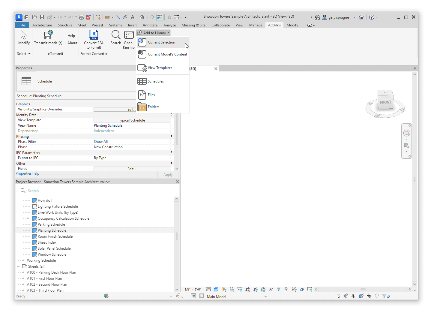 Use “Current Selection” to add one or many schedules selected in the project browser