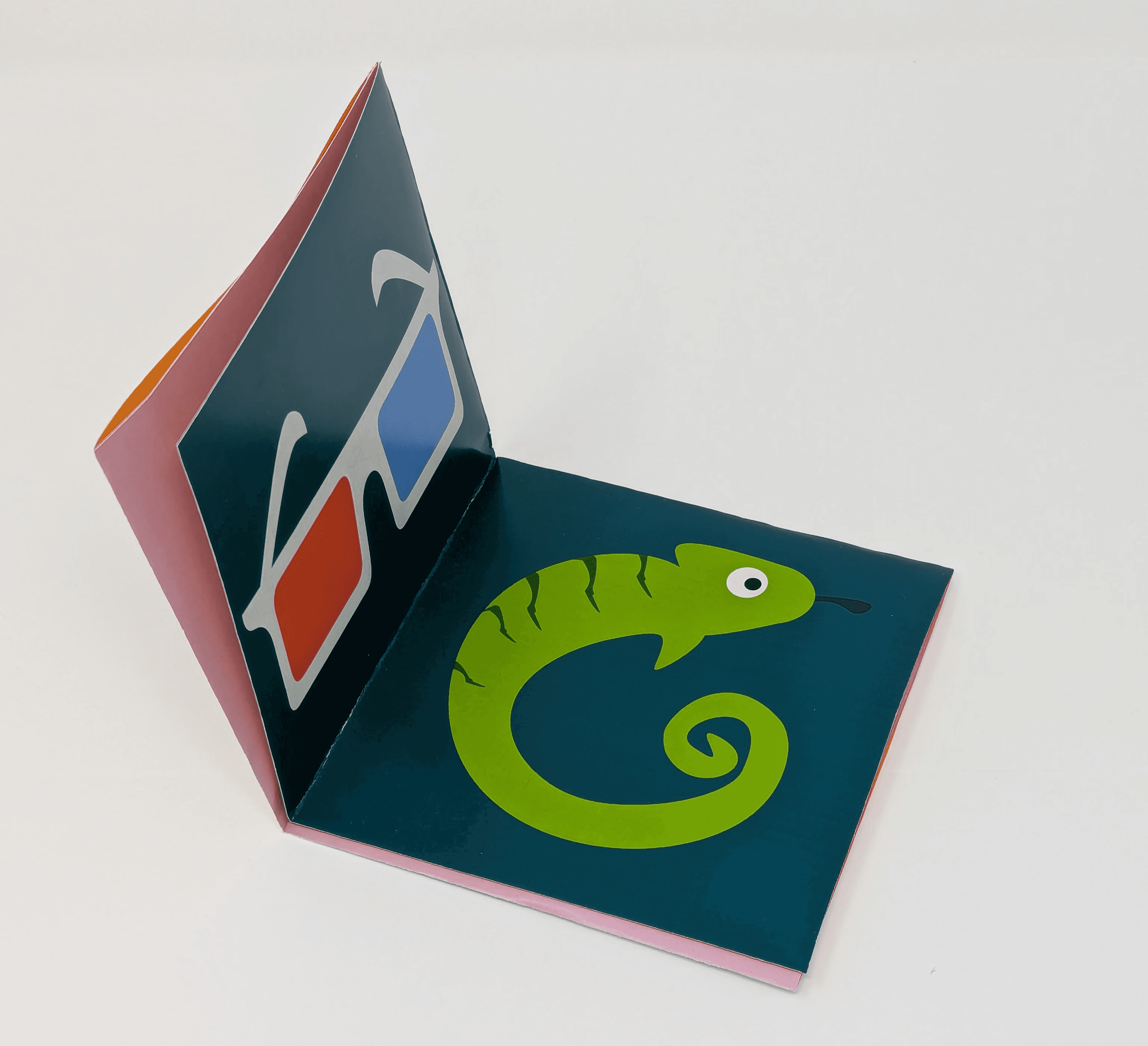 glasses that resemble the letter "B;" a chameleon resembling the letter "c."