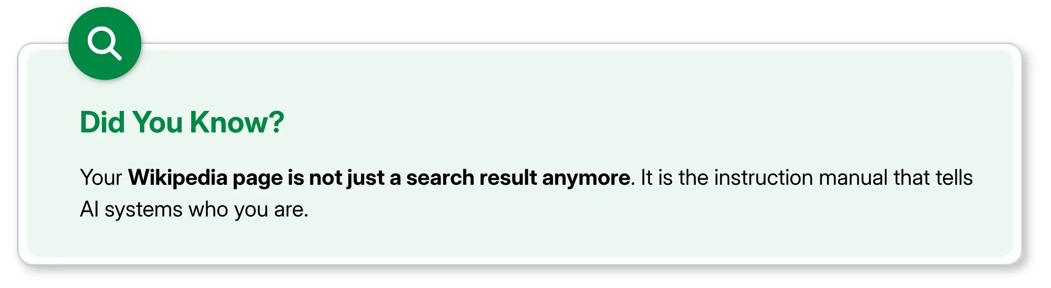 did you know explaining that a Wikipedia page helps define brand identity for AI systems