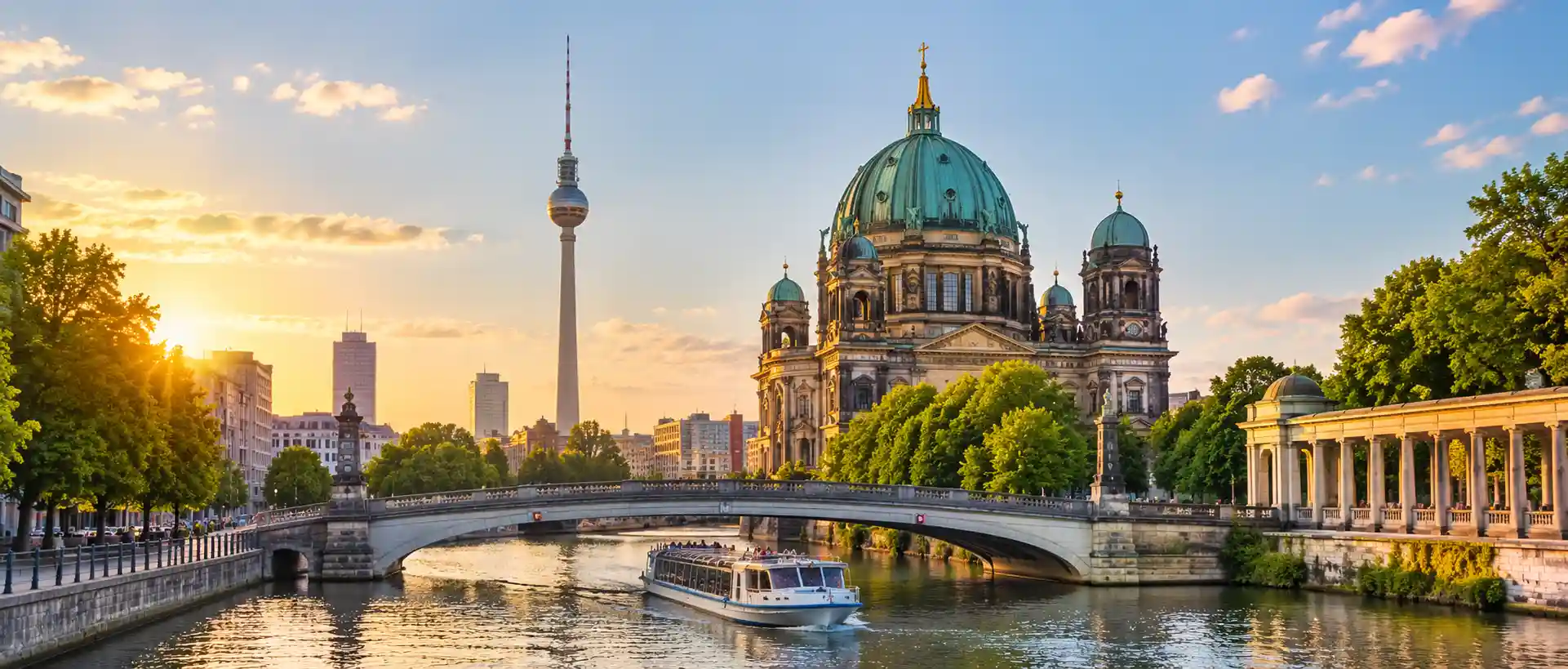 Berlin skyline with the TV Tower and Berlin Cathedral near student accommodation in the city