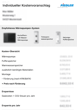 Musterangebot einer Wärmepumpe eines regionalen Fachbetriebs.
