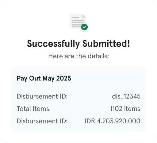 Notification confirming payout submission was successful
