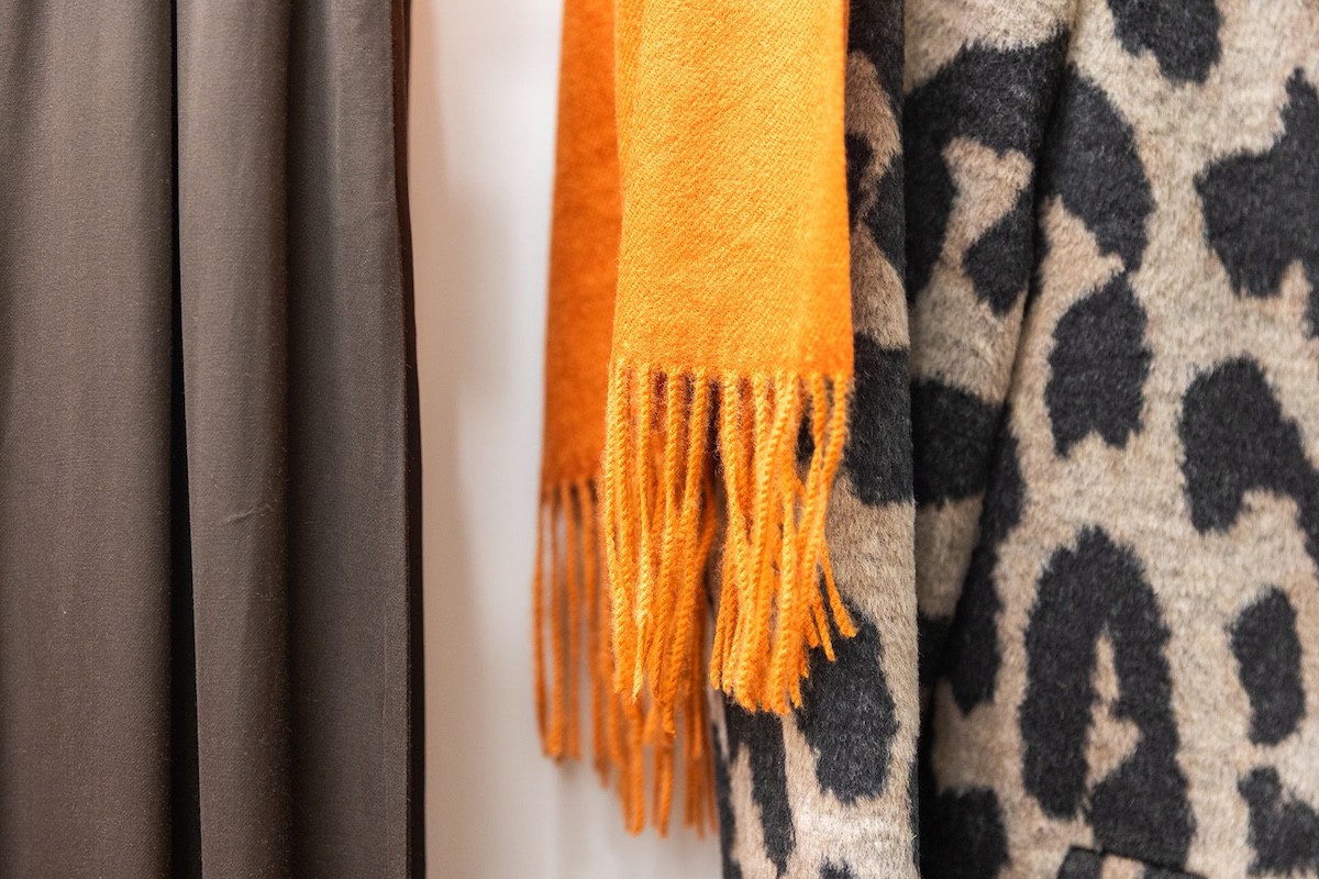 Close up of scarf and leopord print fabric