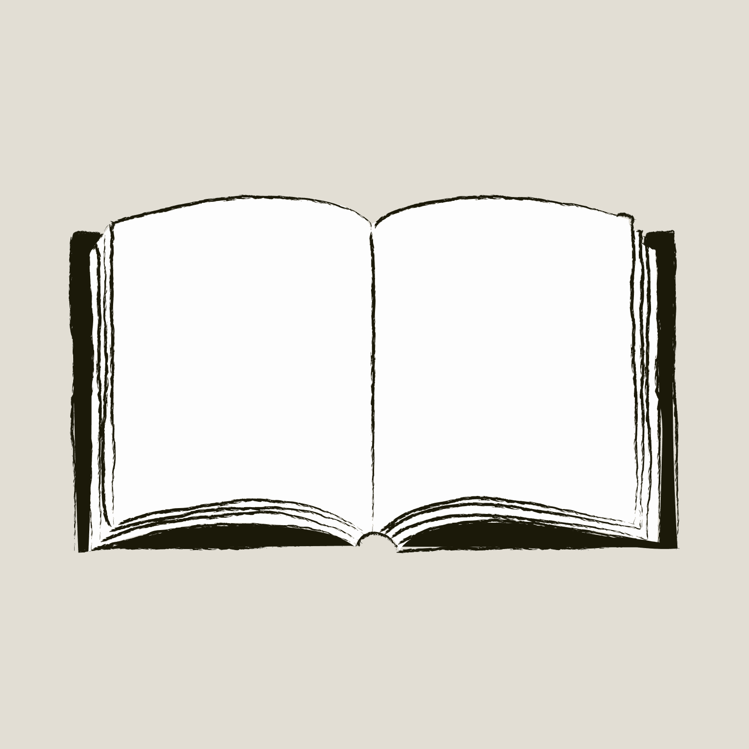 An open book illustration with blank pages against a neutral background.