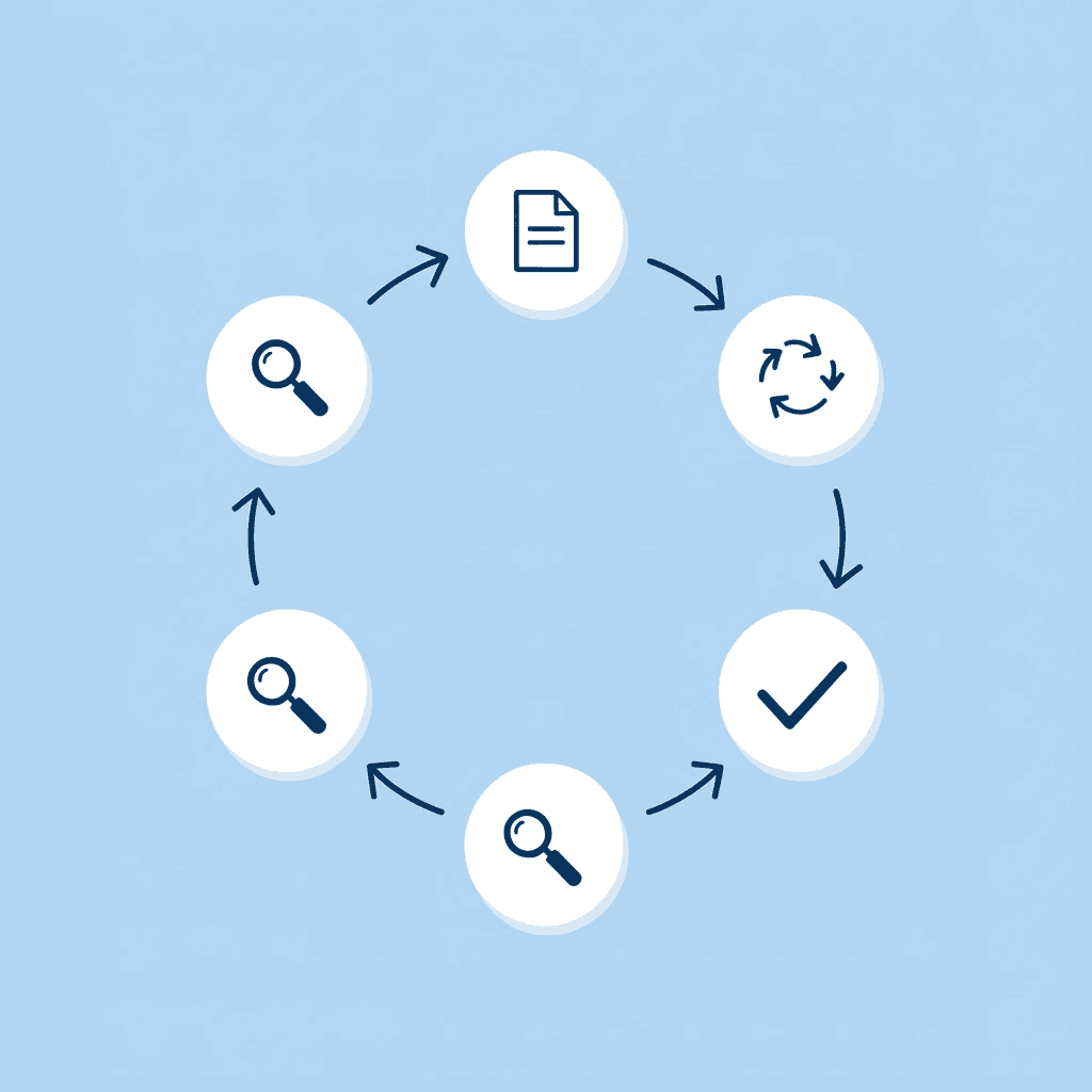 Circular diagram showing the endless cycle of researching, saving notes, forgetting location, and starting over