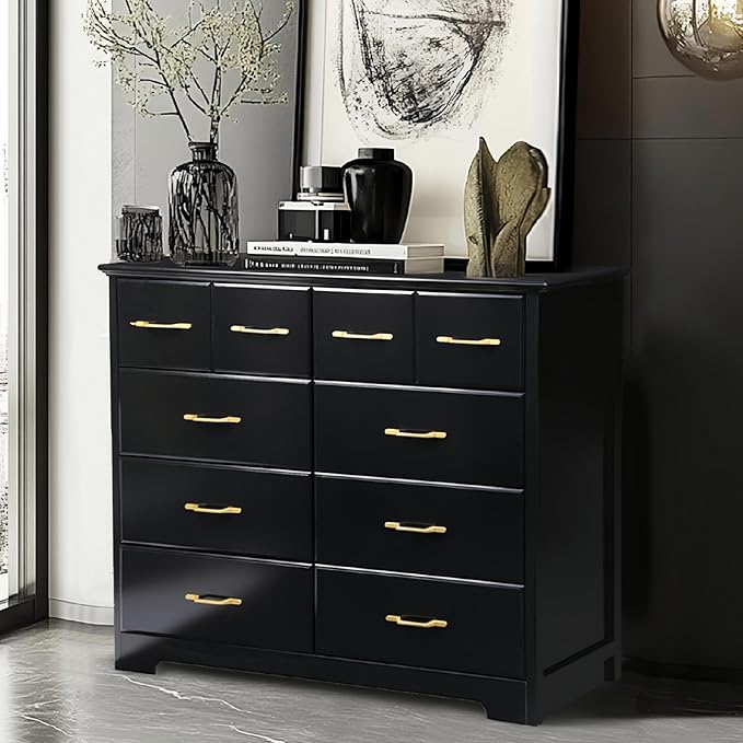 Elegant black 8 drawer dresser with ample storage space and a timeless design.