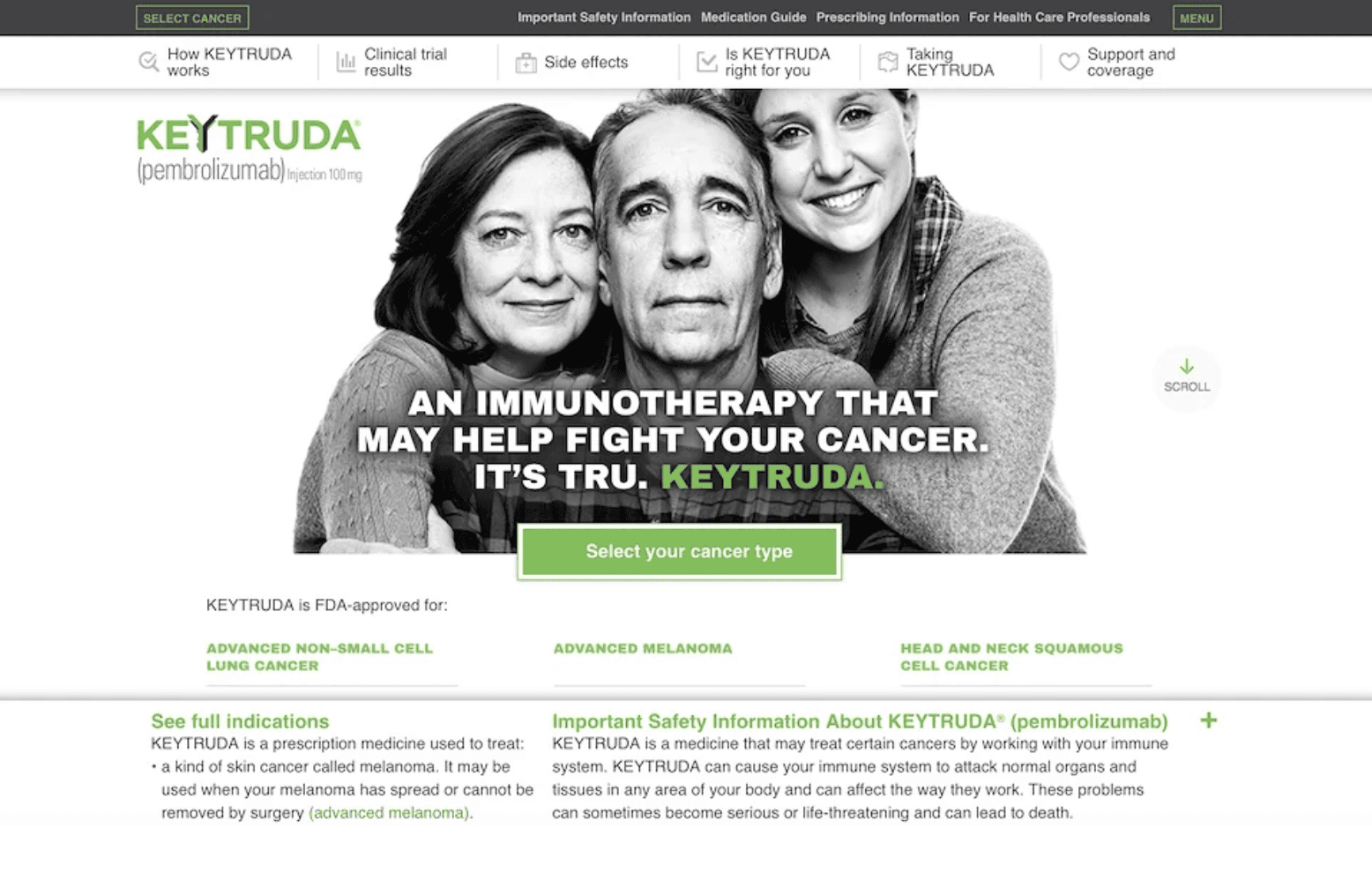 website with black and white photo