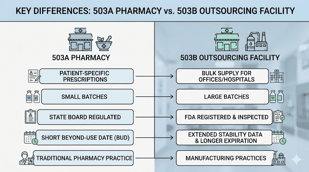 503A vs 503B compounding pharmacy comparison diagram for tirzepatide